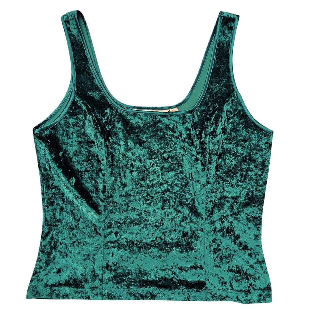 Victoria's Secret Tank Top Women L Emerald Green Crushed Velvet Scoop Neck Y2K